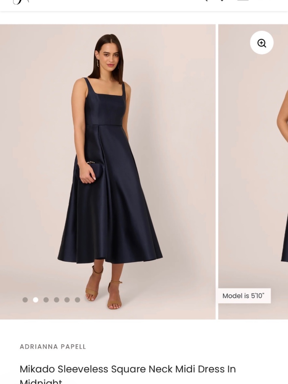 Adrianna Papell Navy Mikado Sleeveless Square Neck Midi Dress